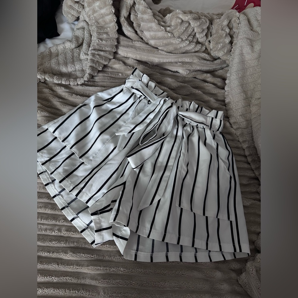 Striped Black and White High-Waisted Shorts